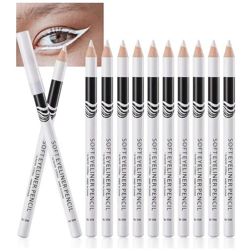 White Eyeliner Pencils, 12PCS Professional Highlighters Eye Liner Pencils Eye Brightener, White Eye Liners Makeup Pencils Waterproof Long-lasting Eyeshadows Beauty Makeup Tools for Women