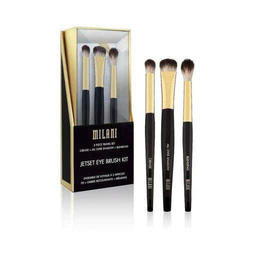 Milani Jetset Eye Brush Kit ( 3 Piece Set ) 3 Travel-Sized Eye Brushes for On-the-Go Eyeshadow Application - Made with High-Grade Synthetic Bristles