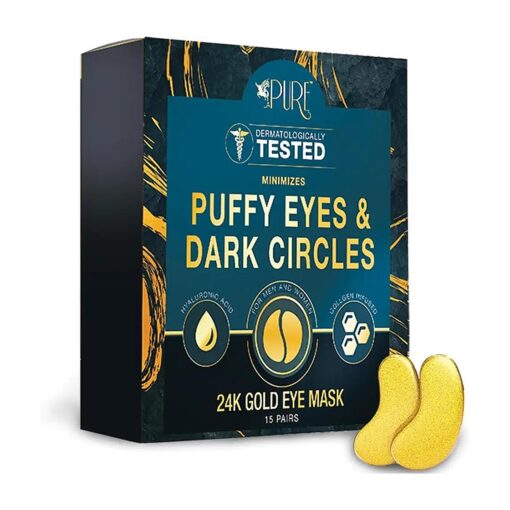 24K Gold Eye Treatment Masks - Under Eye Patches, Under Eye Bags Treatment, Eye Mask for Puffy Eyes, Anti-Wrinkle, Dark Circles, Gel Pads 15 Pairs