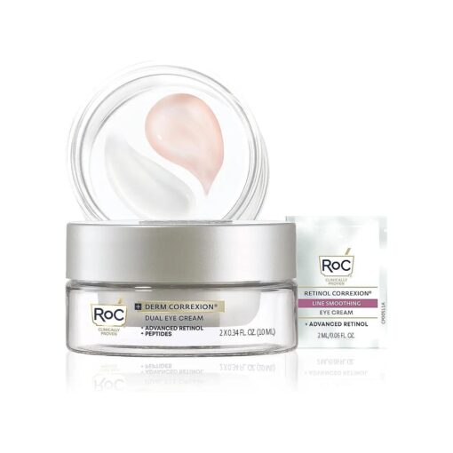 RoC Derm Correxion Dual Eye Cream with Advanced Retinol + Peptides for Puffy Eyes and Dark Circles, 0.68 Ounces