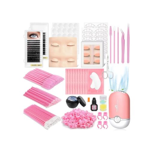 DIY Lashes Extension Kit,227 PCS Eye Lash Extension Starters Kit Lash Extension Training Supplies : Lash Mannequin Head, Removable Eyelids, Lash Glue Rings Fan, Lash Kits for Practice Grafting Makeup