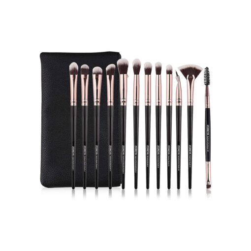 Eye Makeup Brushes, 12 Pcs Professional Eye Brush Set Eyeshadow, Eyebrow, Blending, Fan, Eyelash Brushes Set With Carrying Bag ( Black )