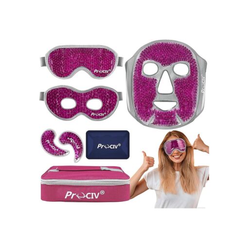 Cooling Eye Mask Ice Face Mask - Gel Beads Hot Cold Compress Reusable Ice Face Eye Mask, Under Eye Patches & Ice Pack Set, Cold Eye Mask for Sleeping Dark Circles Puffiness Dry Eye Headache ( Rose Red )