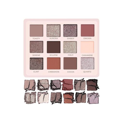 Lamora Nude Eyeshadow Palette Makeup - 12 Neutral Pigmented Matte & Shimmer Shades - Travel Size Eye Shadow With Mirror