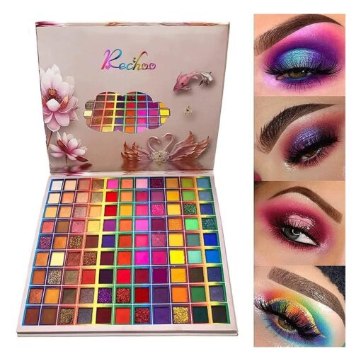 Rechoo 99 Colors Eyeshadow Palette, Rainbow Colors Fusion Eyeshadow Palette, Professional Matte Glitter Makeup Pallet, Colorful Powder Long Lasting Eye Shadow