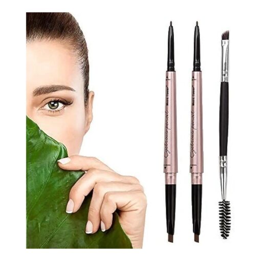 2 Pack of Eyebrow Pencil, Waterproof Eyebrow Makeup with Dual Ends, Professional Brow Kit with Eyebrow Brush, Light Brown