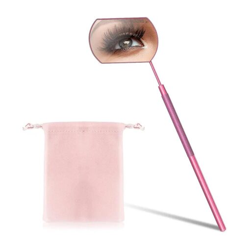 1 PCS Large Lash Mirror for Eyelash Extension Supplies+1 PCS Storage Bag, Stainless Steel Light-weight Detachable Eyelash Mirror for Extensions, Makeup Inspection Mirror for Lash Tech Supplies ( Pink )