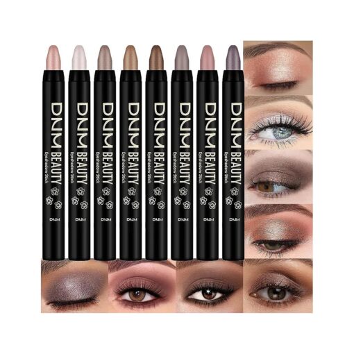 evpct 8Pcs Cream Eye Shadow Sticks Set for Eyes Waterproof Matte, Champagne Pearl Taupe Bronze Cocoa Stone Putty Smoky Amethyst Shimmer Matte Eye shadow Stick Pencil Pen Bulk Palette Makeup 03