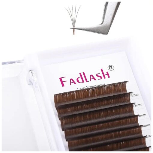 Colored Lash Extensions Dark Brown Lash Extensions Easy Fan Volume Lashes C/D Curl Volume Lash Extensions 0.07 FADLASH Self Fanning Eyelash Extension Supplies ( Dark Brown-0.07D, 8-14mm )