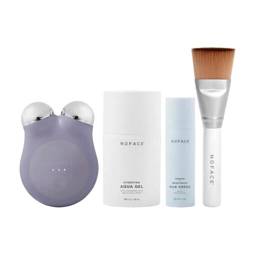 NuFACE MINI+ Microcurrent Facial Device Kit - FDA Cleared Face Sculpting & Skin Tightening Device to Contour, Lift & Tone + Microcurrent Gel Activator, Silk Creme & Applicator Brush - Violet Dusk