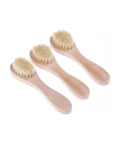 Face Cleansing Brush for Facial Exfoliation, Natural Bristles Brush for Dry Brushing - Set of 3 Pack Wooden Handle Skin Cleaning Scrubbers for Men and Women