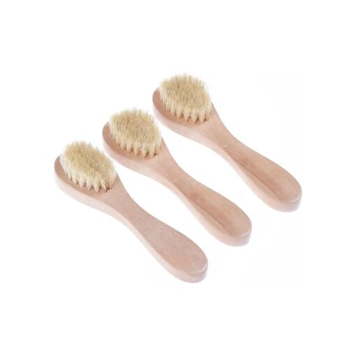 Face Cleansing Brush for Facial Exfoliation, Natural Bristles Brush for Dry Brushing - Set of 3 Pack Wooden Handle Skin Cleaning Scrubbers for Men and Women