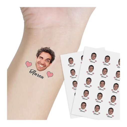 Personalized Temporary Tattoo Custom Name Boy Face Custom Tatto Paper 1 Set of 15 Pieces Birthday Bachelor Wedding Tattoos