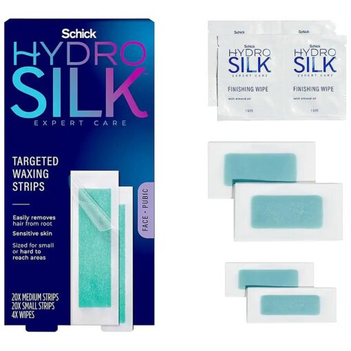 Schick Hydro Silk Waxing Strips for Face, Hair Removal, Eyebrow | Bikini Soft Wax Kit for Women