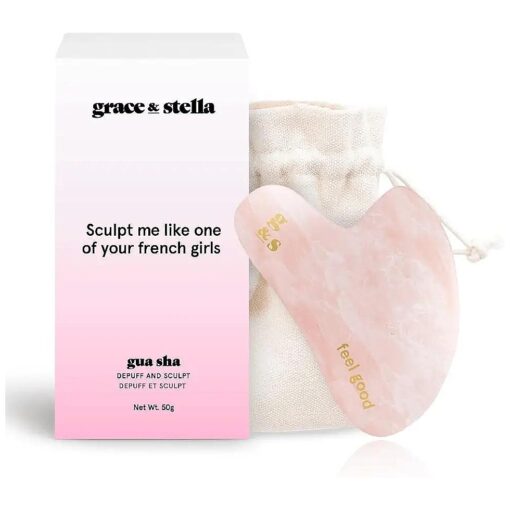 grace & stella Gua Sha Massage Tool, Rose Quartz, Face Sculpting, Lymphatic Drainage, Depuffing