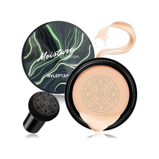 Mushroom Head Air Cushion CC Cream Foundation Moisturizing Concealer BB Cream, Bright Face Makeup Base Long Lasting with Mushroom Makeup Sponge ( Natural )