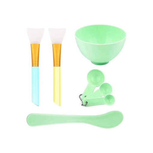 Face Mask Mixing Bowl Set, DIY Facemask Mixing Tool Sets, Include Facial Mask Mixing Bowl Stick Spatula Silicone Cream Mask Brushes, Pack of 7 ( Green )