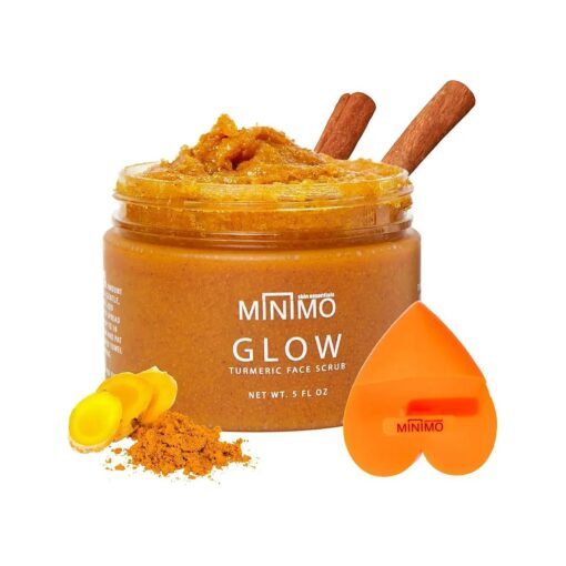 Minimo Glow Turmeric Face Scrub ( Lemon Cake ) With Heart Applicator - Infused with Turmeric, Manuka Honey, Cinnamon, and Chamomile - Face Scrub for All Skin Types - Achieve Healthy Skin