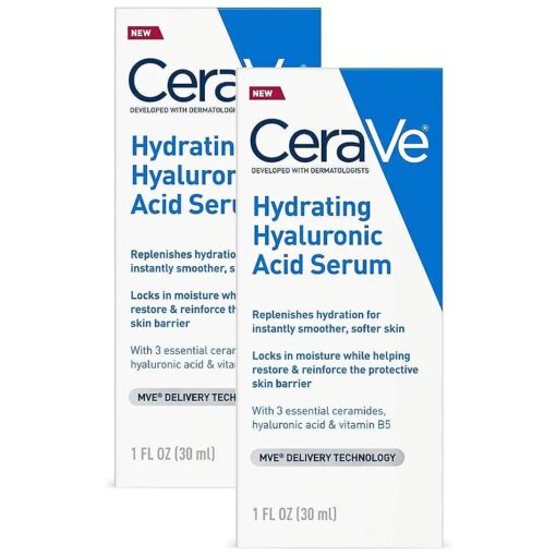 CeraVe Hyaluronic Acid Face Serum | 1 Oz Each | Hydrating Serum for Face With Vitamin B5 | for Normal To Dry Skin | Paraben & Fragrance Free, 2 Pack