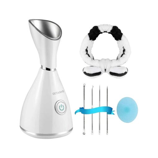 GETANYE Nano Ionic Face Steamer - 10X Penetration for Facial, Unclogs Pores, Moisturizing Spa Humidifier with Free Blackhead Remover Kit, Hair Band, Face Brush