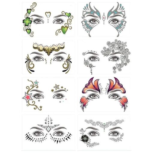 8 Pack Face Temporary Tattoo Waterproof Makeup Tattoo Stickers on Face Eye Forehead Body for Halloween Christmas Stage Masquerade Party