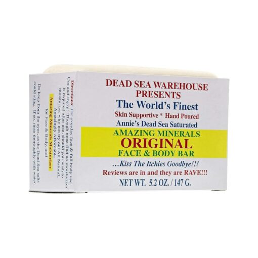 Dead Sea Warehouse - Amazing Minerals Original Face & Body Bar, Dead Sea Salt Cleansing Bar, Handmade in the USA, Mineral Cleanser, Skincare for Clearer Skin, Vegan, Unscented ( 5.2 oz )