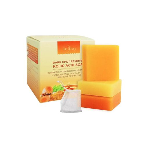 Inlifay Kojic Acid Soap Dark Spot Remover : Turmeric Soap with Vitamin C, Vitamin E, Retinol, Collagen, Hyaluronic Acid, Moisturizing for Body & Face