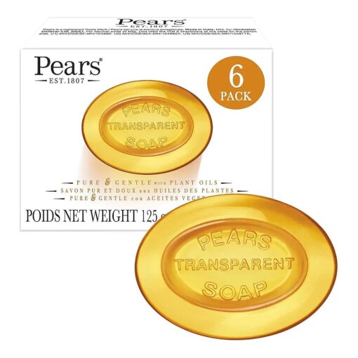 PEARS Soap, Face & Body Soap, Amber - Pure & Gentle Transparent Bar Soap, Moisturizing Glycerin Soap with Natural Oils for Pampered, Glowing Skin, 4.4 Oz ( Pack of 6 )