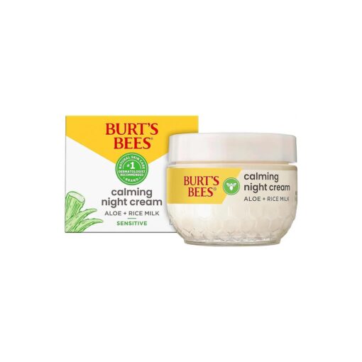 Burt 's Bees Gentle Night Cream Moisturizer for Face & Sensitive Skin - Made with Aloe Vera & Rice Milk to Soothe Skin, Dermatologist Tested ( 1.8 oz )