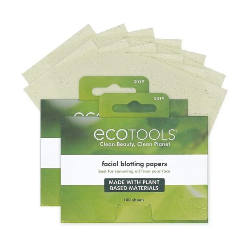 EcoTools Natural Oil Absorbing Facial Blotting Papers, Plant-Based Materials, Makeup Friendly, Removes Excess Oil, Travel Sized, Easy To Use, Perfect For Oily & Shiny Skin, 200 Sheet Count