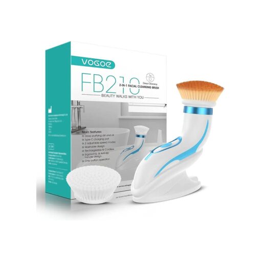 Facial Cleansing Brush-Spin Face Scrubber Exfoliator Rechargeable, 2-Speed Rotation, Electric Face Wash Brushes for Cleansing and Exfoliating, with 2 Brush Heads, Blue