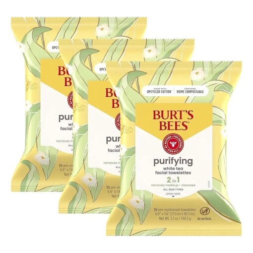 Burt 's Bees White Tea Face Wipes, for All Skin Types, Hydrating Makeup Remover & Facial Cleansing Towelettes, 30 Ct. ( 3-Pack )