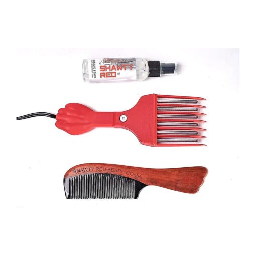 Low Heat Beard Grooming Growth Kit for Men, Hot Afro Comb, Skin Sensitive Adjustable Temperature Wooden Comb & Leave in Conditioner Spray for the Facial Hair Care ( Watch The VIDEO )