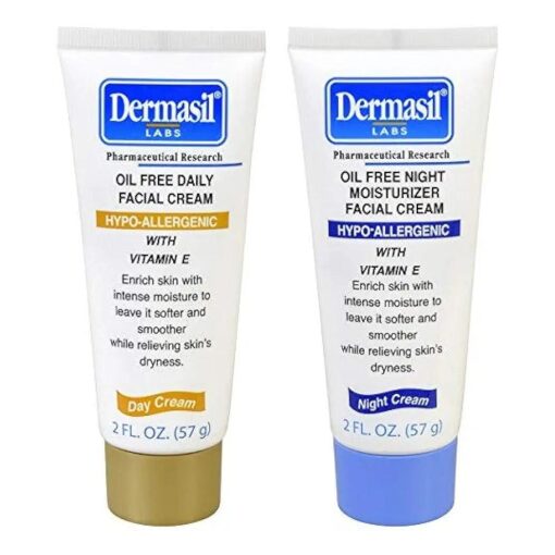 Dermasil Labs, Day Oil Free Facial Cream and Night Oil Free Facial Cream, Hypo-allergenic, Vitamin E, 2-oz, Tubes