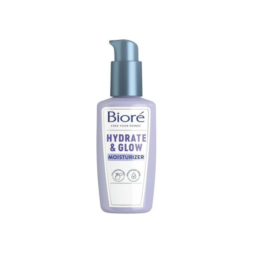 Biore Hydrate & Glow Facial Moisturizer for Dry Skin, Sensitive Skin with Avocado Oil, Coconut Water and Probiotics, Dermatologist Tested, Fragrance Free, Cruelty Free, Vegan-Friendly 3.4 oz with Pump