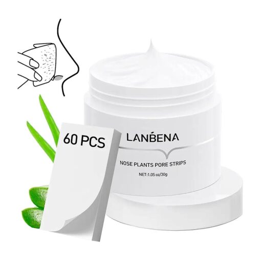 LANBENA Blackhead Remover Mask, Nose Plants Pore Strips, Pore Cleanser Purifying Peel off Face Mask with 60 PCS Strips, Plants Aloe Blackhead Remover Facial Mask, ( 1.05 Ounce )