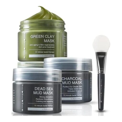 Clay, Dead Sea Mud & Charcoal Gel Face Mask Trio With Applicator, Deep cleansing Clay and Mask Applicator, Facial Therapy PH Balanced Hypo-allergenic