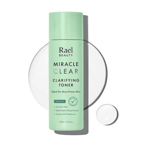 Rael Toner, Miracle Clear Clarifying Toner - Facial Toner for Face, Oily and Acne Prone Skin, Korean Skincare, with Succinic Acid, Hydrating Vitamin B5, Vegan, Cruelty Free ( 5.1 oz )