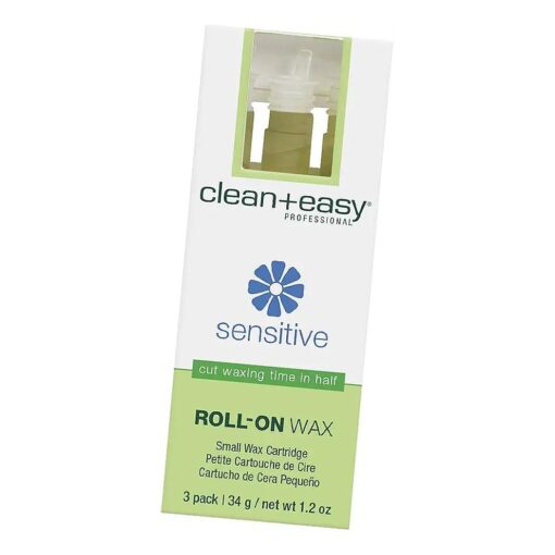 Clean + Easy Small Sensitive Roll-On Wax Refill, for Hygienic Facial And Body Hair Removal Treatment, Great for Sensitive Skin, Ideal for All Skin and Hair Types - 3 Packs