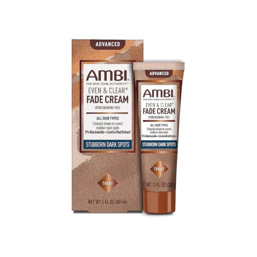 Ambi Even & Clear Advanced Fade Cream, Hydroquinone-free, Hyperpigmentation Treatment, Stubborn Dark Spot Corrector, Results In As Little 2-3 Weeks, Niacinamide, Licorice Root Extract, PHA, 1 Fl Oz