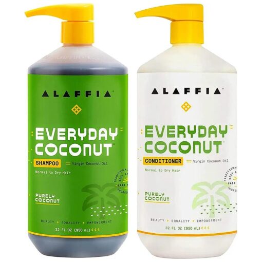 Alaffia EveryDay Coconut Shampoo and Conditioner - Normal to Dry Hair, Helps Gently Clean Scalp and Hair of Impurities with Ginger and Coconut Oil, Fair Trade, Purely Coconut, 32 Fl Oz Each