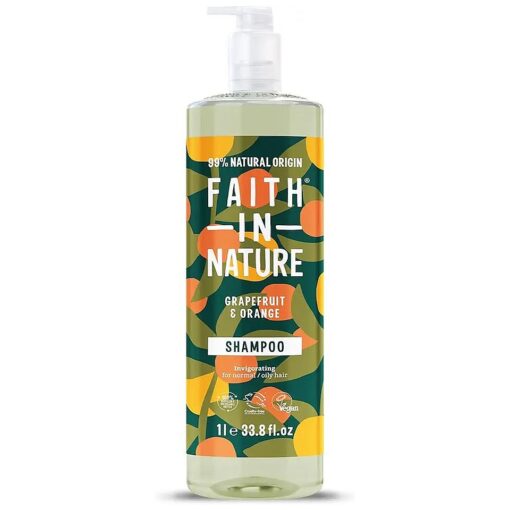 Faith in Nature 1L Natural Grapefruit & Orange Shampoo, Invigorating, Vegan & Cruelty Free, No SLS or Parabens, For Normal to Oily Hair