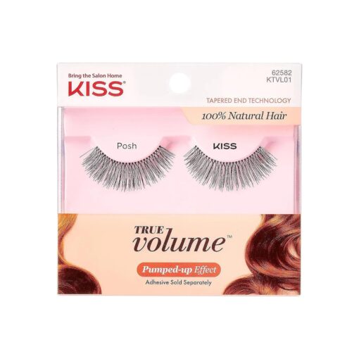 KISS True Volume Multi-Layered False Eyelashes with Tapered End Technology, 100 % Natural Hair, Cruelty Free, Reusable, Contact Lens Friendly, `` Posh", 1 Pair