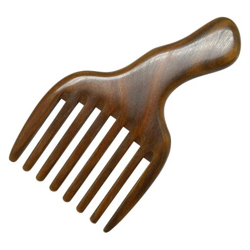 Hair/Beard Pick/Comb - Made Of One Whole Piece Of Natural Green Sandal Wood With Fantastic Handle ( Wide Tooth )