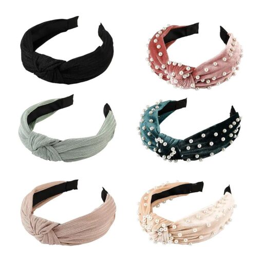 Womens Headbands, 6Pcs Knotted Head Bands No Slip Fashion for Girls Wide Top Knot Turban Velvet Hair Hoops