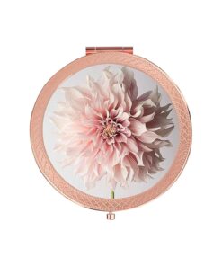 Folding Pocket Mirror Pink Flower, Fashion Outer Edge Flower Compact Mirror 2X & 1x Magnification Double Sides, Beauty Makeup Mirror for Purse and Handbag