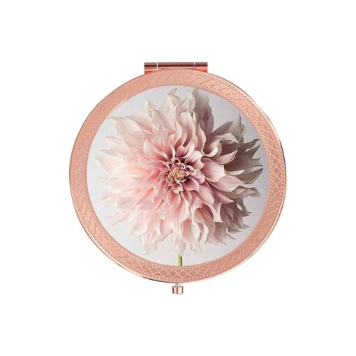 Folding Pocket Mirror Pink Flower, Fashion Outer Edge Flower Compact Mirror 2X & 1x Magnification Double Sides, Beauty Makeup Mirror for Purse and Handbag