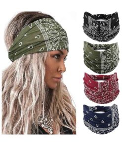 Wide Headbands Women Knotted Turban Headband Elastic Non Slip Hairbands Floral Workout Headbands Yoga Cotton Hair Scarfs Boho Head Wraps Fashion Hair Accessories for Women Girls 4Pcs ( Bohemian )