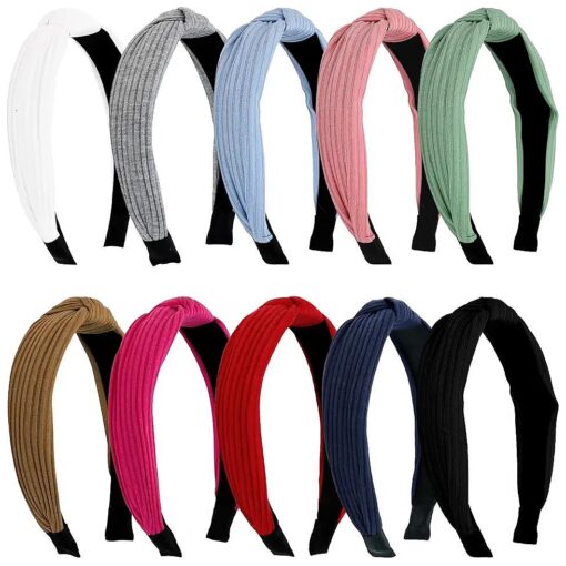 Ondder 10 Pack Knotted Headbands for Women Top Knot Headband Fashion Headbands for Girls Cute Head Band Solid Color Womens Headbands Non Slip for Women Ladies Girls Diademas Para Mujer De Moda