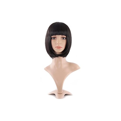 MapofBeauty 12 Inch/30cm Fashion Lady Short Straight Flat Bangs Bob Wig ( Black )